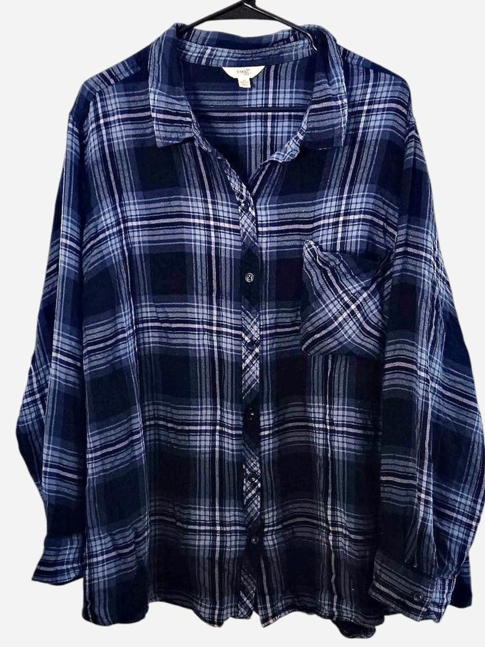Terra & Sky Navy and Light Blue Plaid Shirt - Picture 1 of 6